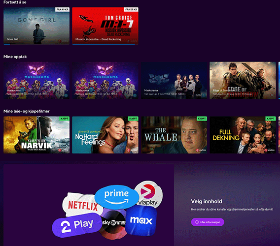 Skjermbilde fra Mitt innhold i Telia Play
