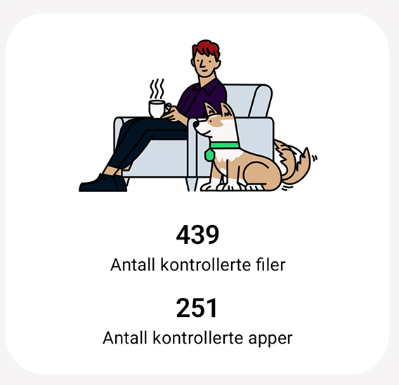 Skjermbilde fra Telia Trygg-appen som scanner filer og apper på mobilen